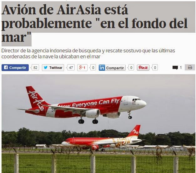 Avión de AirAsia está probablemente "en el fondo del mar"