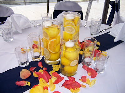 Fruit and flowers are a great complement the trio of vases with the lemons