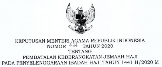 PEMBATALAN KEBERANGKATAN JEMAAH HAJI TAHUN 2020