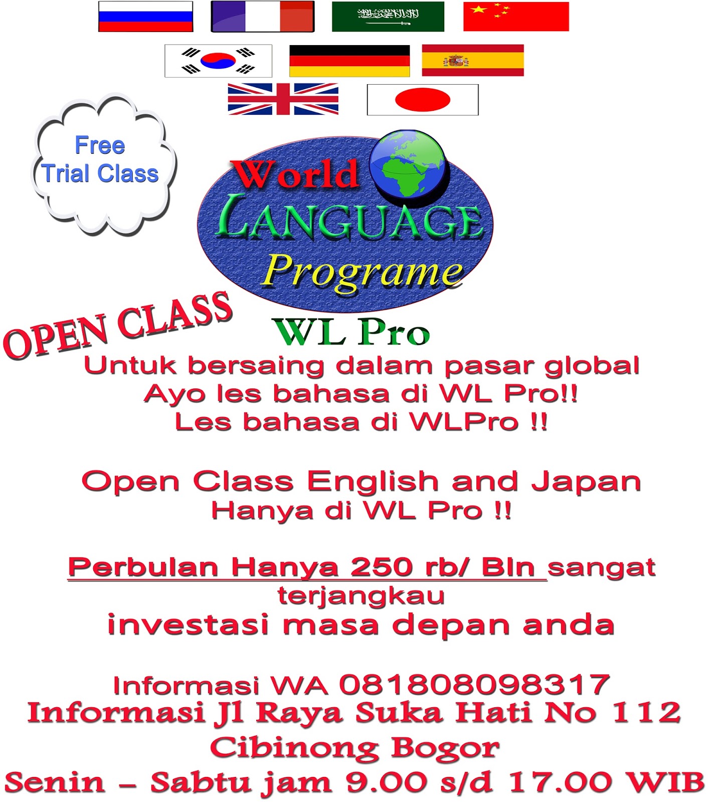 free class bahasa internasional lokasi jalan raya sukahati no 112 cibinong bogor bahasa inggris bahasa jepang