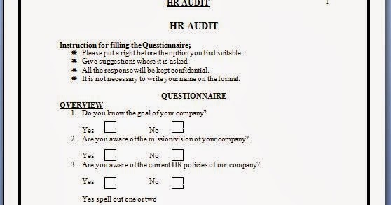 HR Audit Checklist Questionnaire