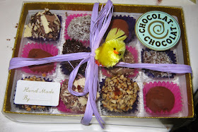 The finished chocolates in a decorative box