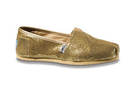 Gold Toms on Gold Glitter Toms Shoe
