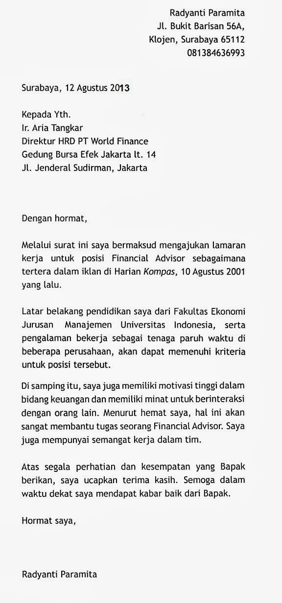 Contoh Surat Lamaran Kerja Terlengkap