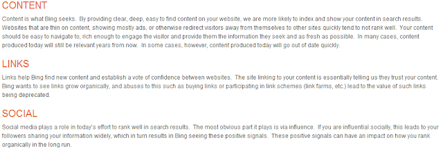 Bing webmasters guidelines