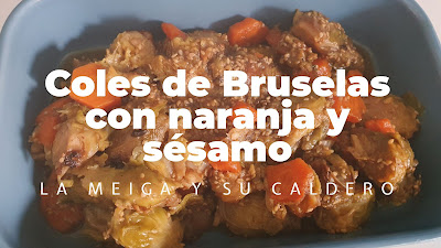 Coles de Bruselas con naranja y sésamo