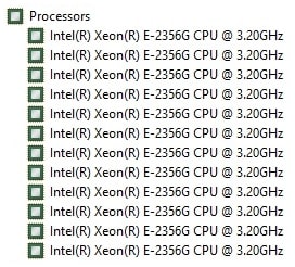 Referências de Consumo para Servidores Xeon® E-2356G