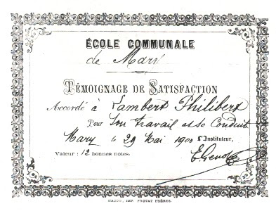 Témoignage de Satisfaction, école de Mary, 71 (collection musée)