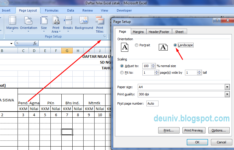 Tips Mencetak Daftar Nilai Pada Excel Ukuran Kertas F4 