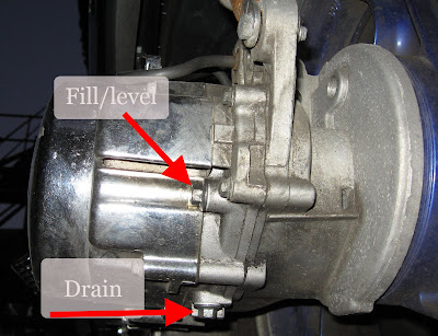 Drain and fill location for transmission oin on my Baron scooter