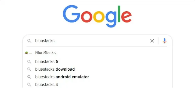 Search for bluestacks on google
