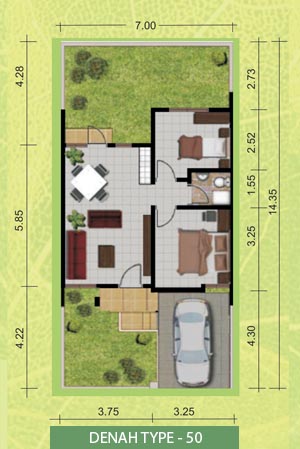 Gambar Denah Rumah Type 50 Terbaru Minimalis Modern