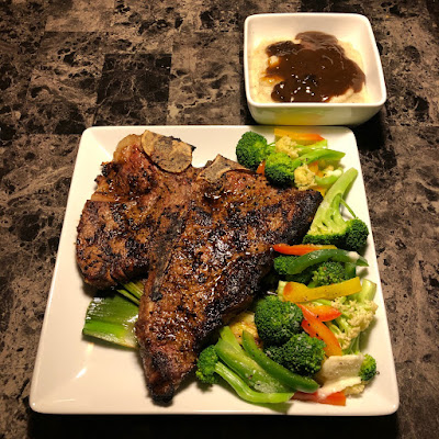 Angus Porterhouse, steamed veggies, mashed potatoes and gravy!