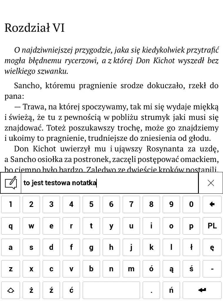 PocketBook Aqua 2 – wpisywanie treści notatki