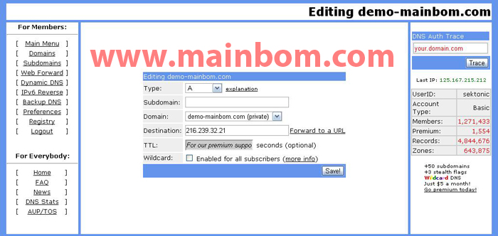 setting domain intuit di afraid.org