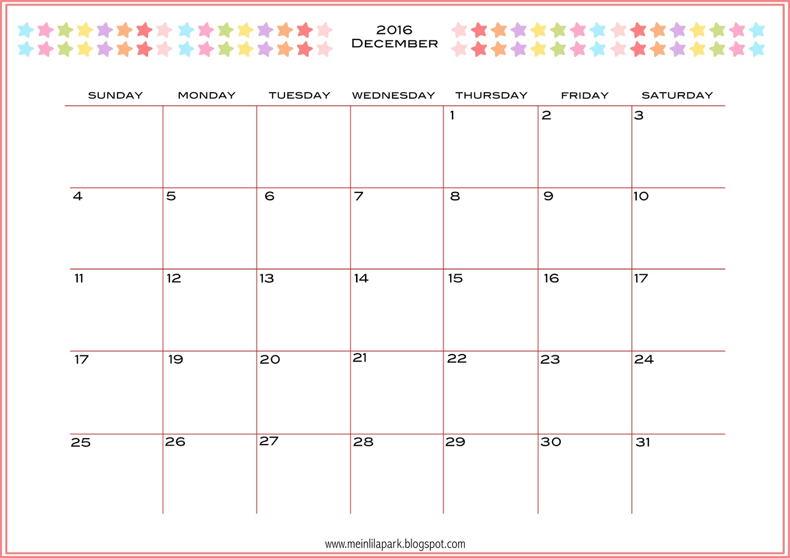 Free Printable 2016 Monthly Planner Calendar Part 2