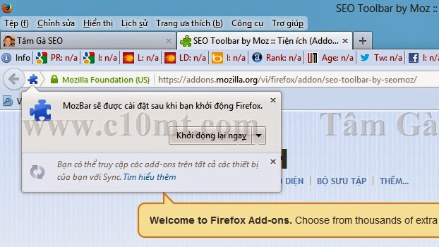 Khởi động MozBar với Seomoz Toolbar