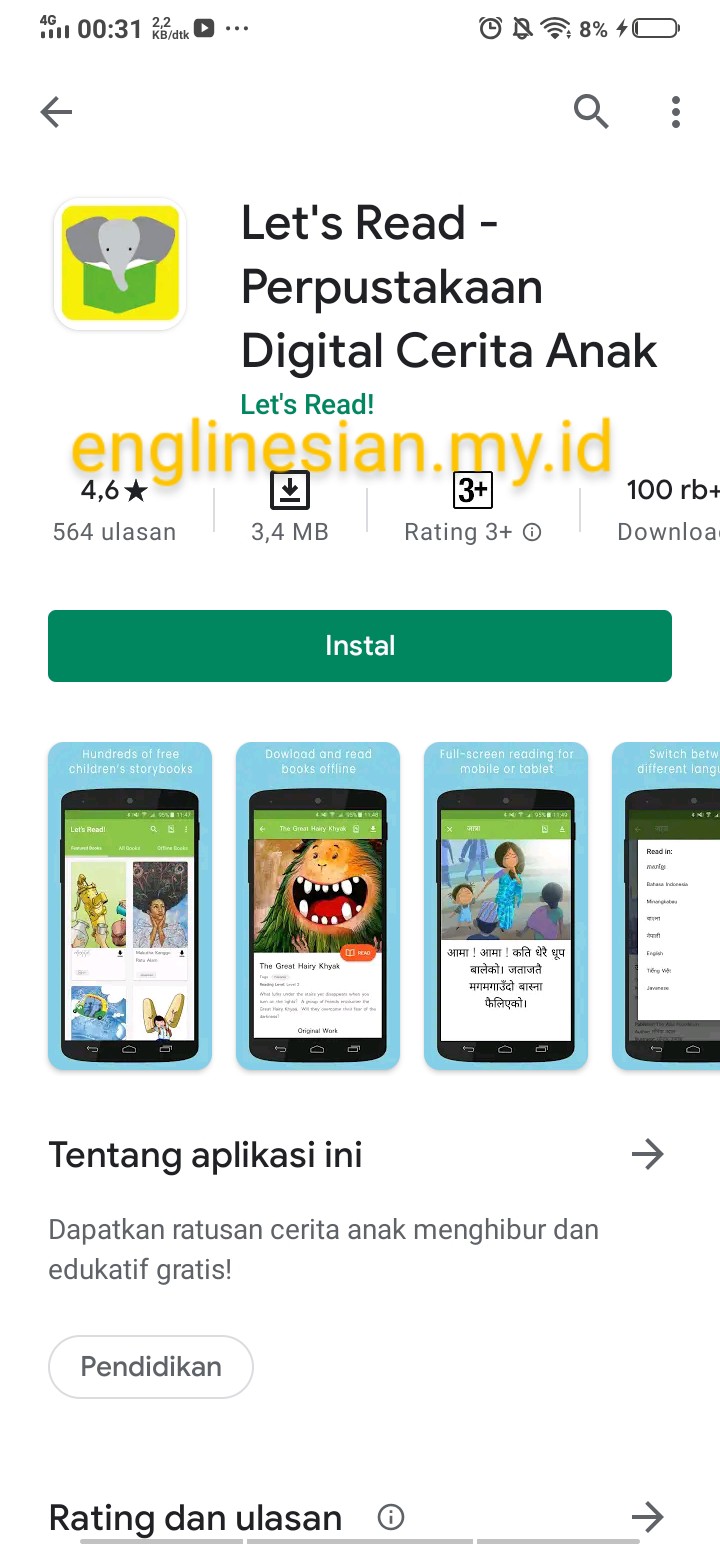 Englinesian: Instalasi Aplikasi Let's Read Indonesia di Google Play Store