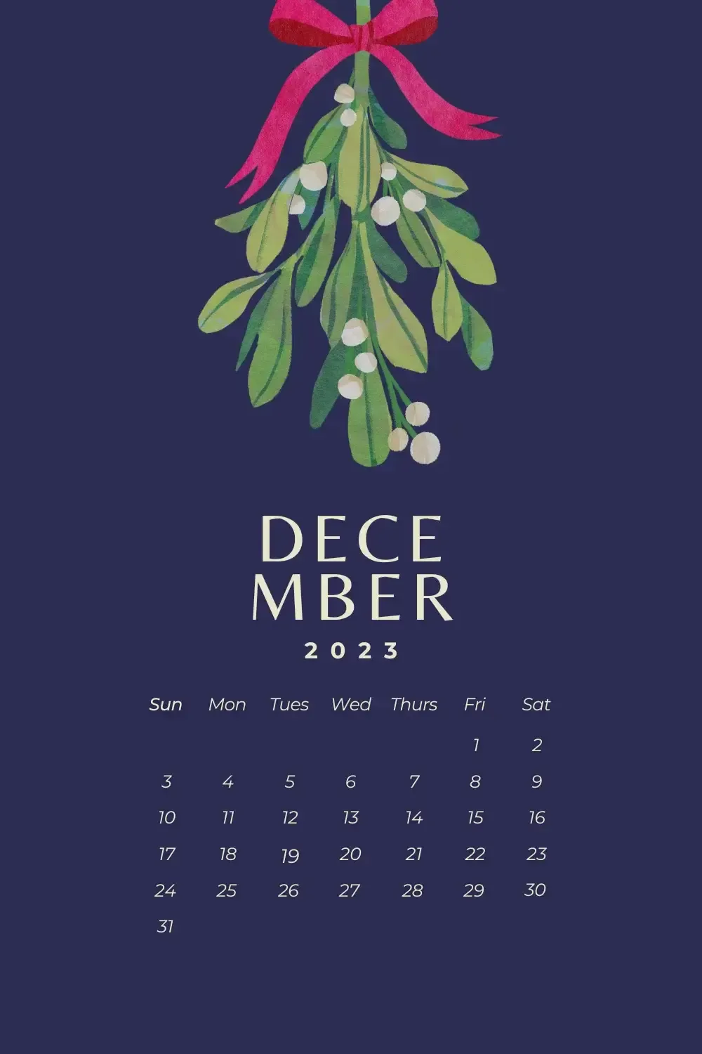 december 2023 calendar for iphone background