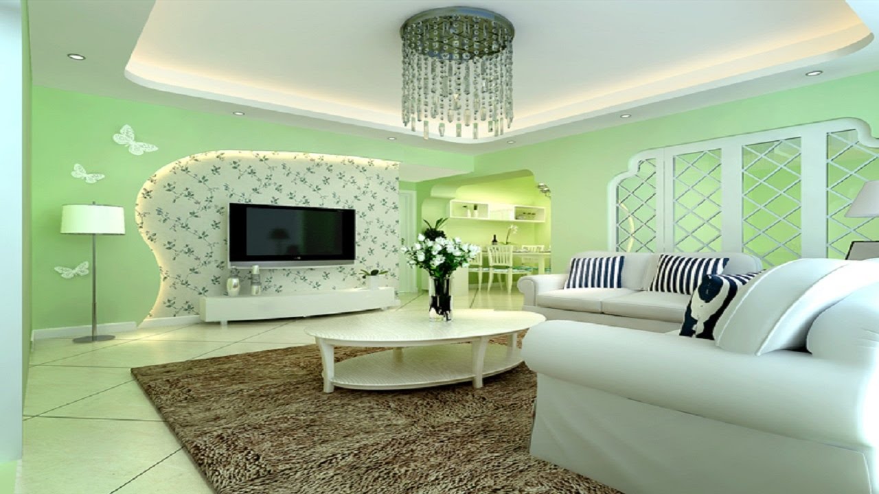 Interior with light green walls and white ceiling