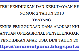 Juknis Dak Non Fisik Bop Paud (Paudni) Tahun 2018 Sesuai Permendikbud
No 2 Tahun 2018