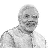 Hand drawn portrait of Narendra Modi.