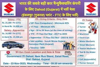 Suzuki Motor Gujarat: ITI Jobs And Apprentice Campus Placement Drive At Government ITI Dahod, Gujarat