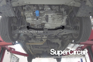 The undercarriage of the Honda City GM2/GM3 with the SUPERCIRCUIT Front Under Bar installed.