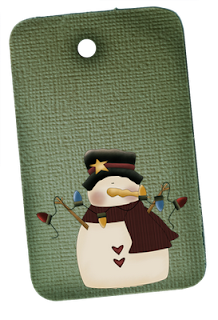 Primitive Snowman Hangtag Green