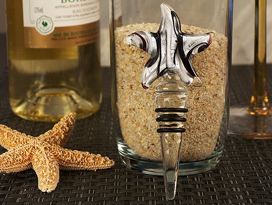 Murano Silver Black Glass Starfish Bottle Stopper Wedding Favors Beach 