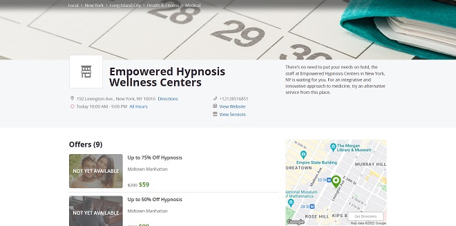 Screenshot from Groupon offer for Empowered Hypnosis