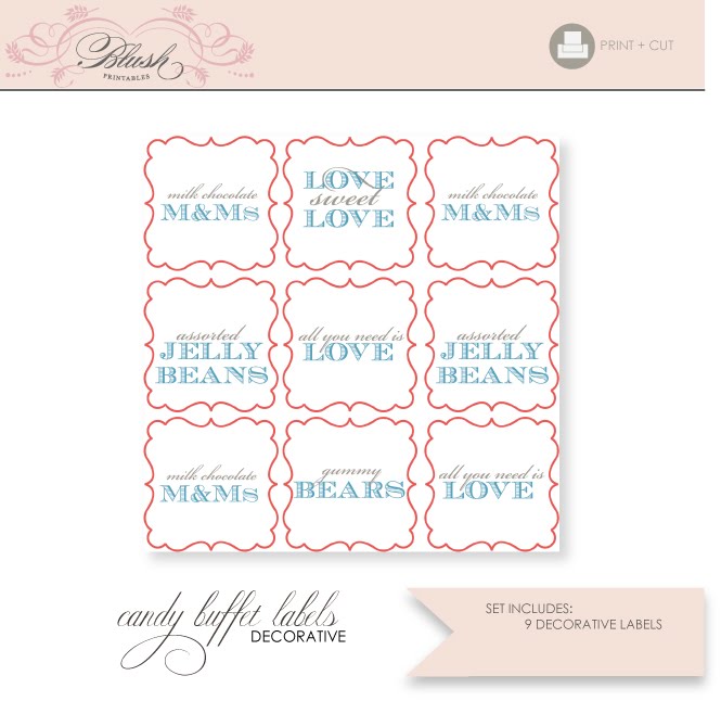 candy buffet labels. labels and favor tags