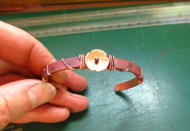 handmade copper cuff bracelet with copper poppy © cinnamon jewellery 2017