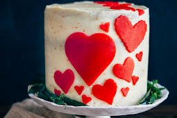Valentine's Day Red Velvet Cake with Marzipan and Ermine Frosting