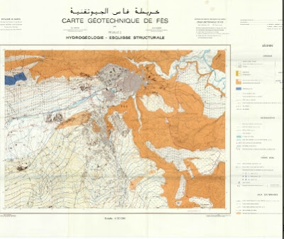 Carte Géotechnique de Fès (Hydrogéologie, Esquisse structurale)  الخريطة الجيوتقنية لفاس (الهيدروجيولوجيا والبنيوية) 