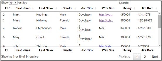 jquery datatables database