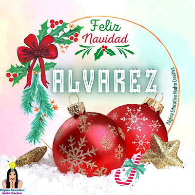 Solapín navideño del apellido Alvarez para imprimir