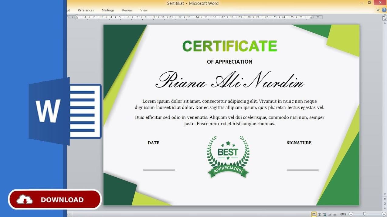 Sertifikat Word Doc Download Contoh Sertifikat Dengan Word Templatekita Com
