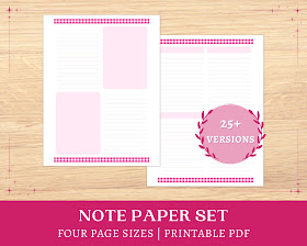 A pink gingham border design and pink lines and pastel pink colour blocks feature in this set of blank pages