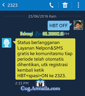 2 HBT OFF berhenti langganan Paket CUG Data 35K ARMAILA