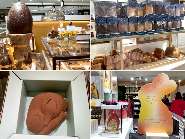Paris chocolate shops with large eggs and bunnies