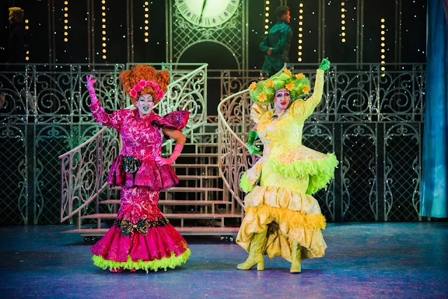 Coco and Chanel dressed in drag as dames starring as the Ugly Sisters in Cinderella