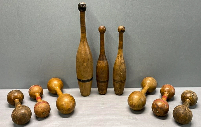 Antique juggling pins and weights