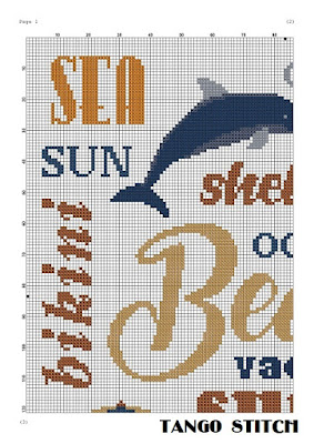 Summer beach letters cross stitch pattern Tango Stitch