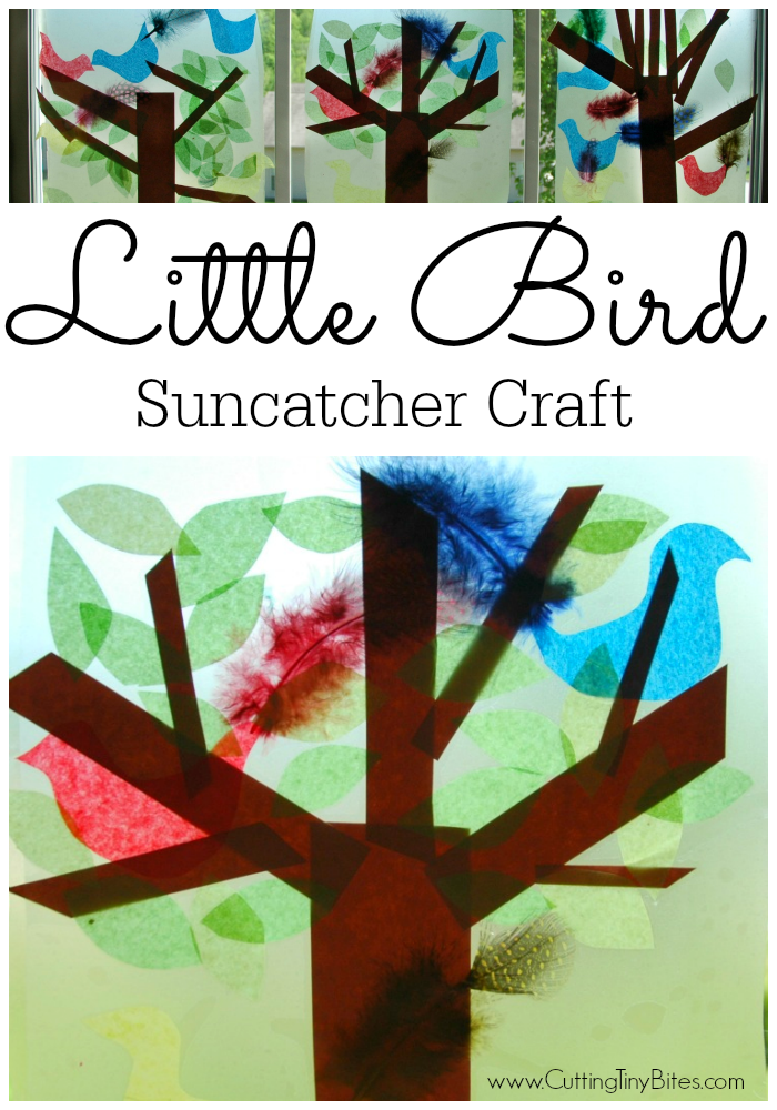 Little Bird Suncatcher Craft for Kids.  Simple fine motor activity, great for toddler or preschool tree, bird, or spring theme unit.