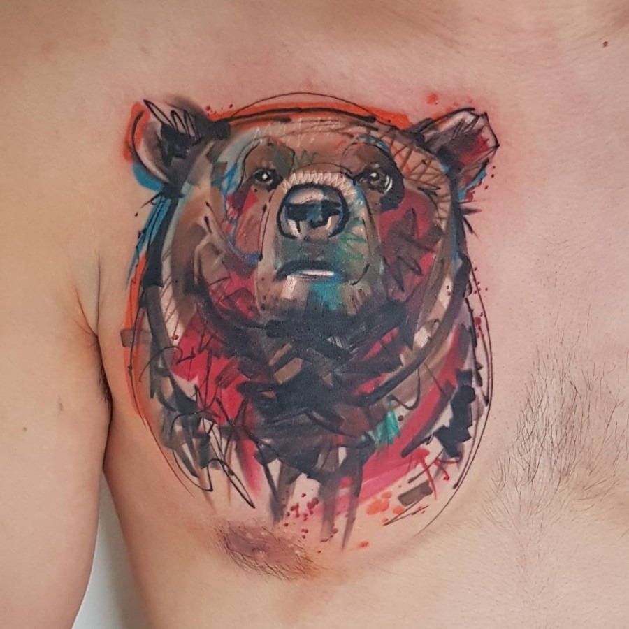 este_adorvel_urso_esboço_estilo_de_tatuagem
