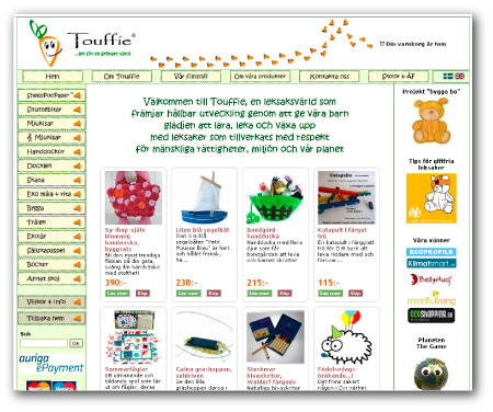 Touffie säljer miljövänliga leksaker.