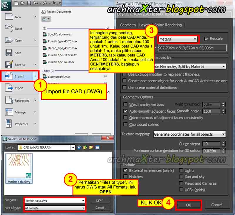 Cara import dari AutoCAD ke 3ds Max  How to Import 