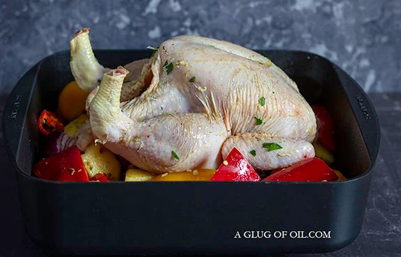 Chicken ready for the oven.