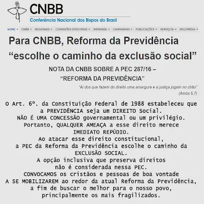 Resultado de imagem para cnbb contra a reforma da previdência